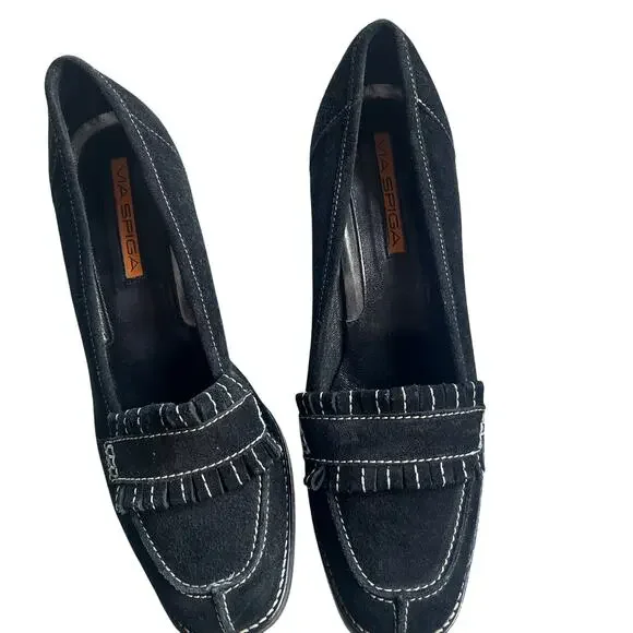 NWOT Via Spiga Womens Suede Wedge Heel Shoes Loafer Made in Italy Sz 8.5 - Picture 5 of 8